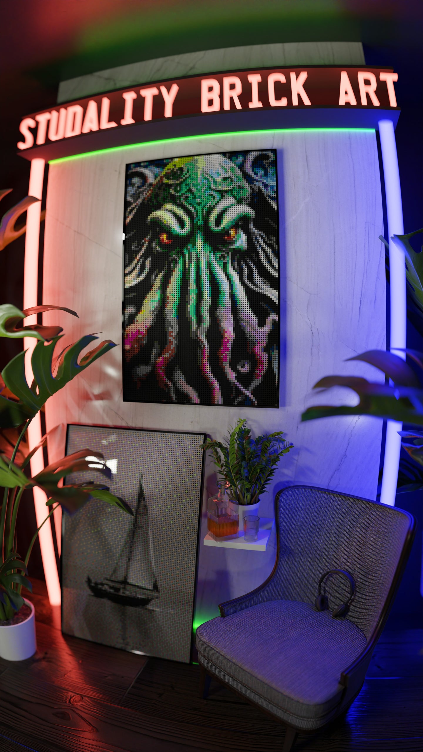 Arrival of Cthulhu LEGO® Style mosaic kit with clear building instructions